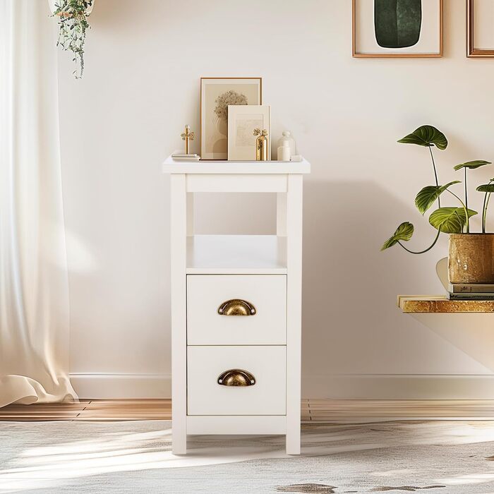 Журнальний столик MAISON ARTS, вузька тумбочка з 2 шухлядами, журнальний столик для вітальні, спальні, колір слонової кістки