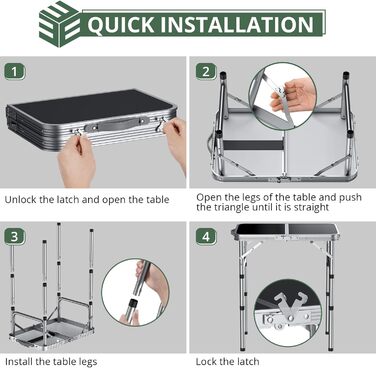 Складаний кемпінговий стіл EYPINS, регульована висота, портативний кемпінговий стіл, маленький складний стіл (58x40 см у 3 рівнях висоти) - чорно-сріблястий, алюмінієвий каркас - для кемпінгу, саду, пікніка та використання на свіжому повітрі, стільниця з 