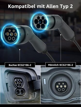 Зарядний кабель bokman type 2, режим 3 / 32A / 22 кВт / 3-фазний / 5 метрів, зарядний кабель типу 2 до типу 2 EV для електромобіля