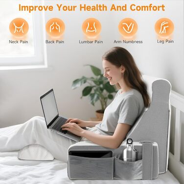 Подушка для читання для ліжка та дивана, подушка для спини з піни з ефектом пам&39яті з подушкою для шиї та знімними підлокітниками, подушка для спини для дорослих для читання, перегляду телевізора та відеоігор