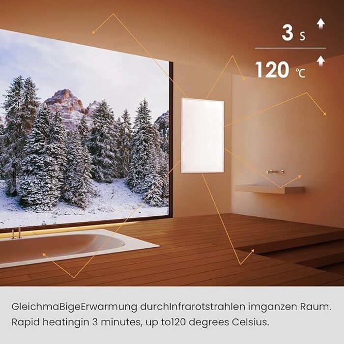 Інфрачервоний обігрівач 600 Вт, настінний інфрачервоний обігрівач до 120 градусів Цельсія для площі 3-15 м - 1-3 хвилини до робочої температури - сертифікований TV 10-річна гарантія