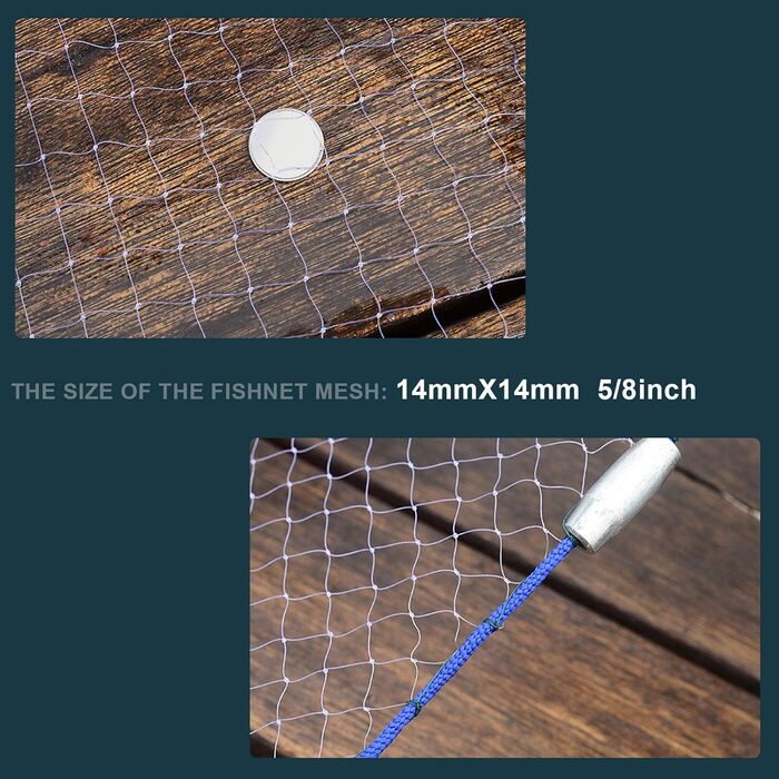 Рибальська сітка-приманка, легкий закид, рибальська сітка ручної роботи, діаметр 10 футів / 3 м, легка ручна рибальська приманка, нейлонова сітка 5/8 дюйма з грузилом для рибальських снастей