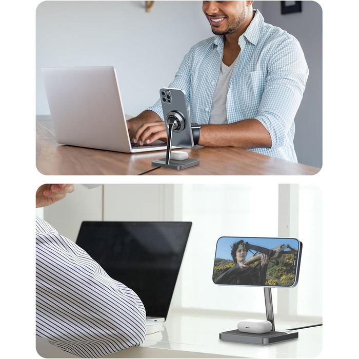 Зарядний пристрій ZIKE 2-в-1 з MagSafe, бездротова зарядна підставка для iPhone 15 Вт з охолодженням, швидка зарядка з охолодження