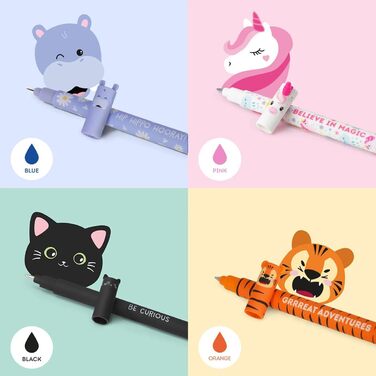 Набір із 8 гелевих ручок-гумок, ручки, що стираються, ручки зі стираним чорнилом, гелеві ручки, що стираються без використання паперу, наконечник 0,7 мм, різні кольори чорнил та візерунки з тваринами