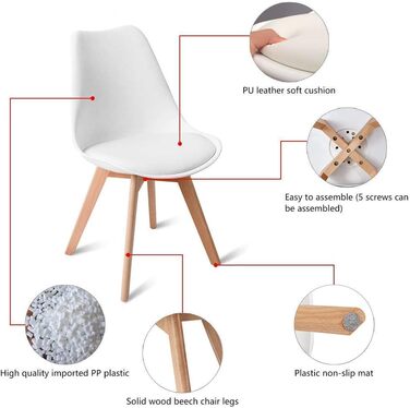 Круглий обідній стіл HJ WeDoo з 4 стільцями, кухонний стіл 90 см та комплект із 4 обідніх стільців, обідній гарнітур, комплект сидінь для кухні та вітальні (білий стіл 4 білі стільці) Обідній стіл 90 см білий, 4 білі букові стільці