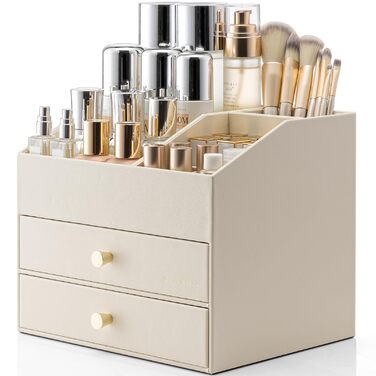Органайзер для макіяжу VLANDO з 3 шухлядами, органайзер для туалетного столика, органайзер для косметики, органайзер для макіяжу для ванної кімнати, догляд за шкірою комода, бежевий