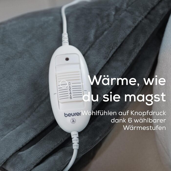 Ковдра Beurer HD 75 Dark Grey, м&39яка, з підігрівом, 6 температурних режимів, можна прати в пральній машині, з автоматичним вимкненням та додатковою безпекою, темно-сіра, 180 x 130 см