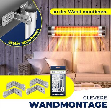 Інфрачервоний обігрівач KESSER, обігрівач для патіо, 2500 Вт, включаючи захисний чохол, телескопічна підставка з регульованою висотою, обігрівач для пеленального столу, обігрівач для патіо, кварцовий обігрівач, інфрачервоний