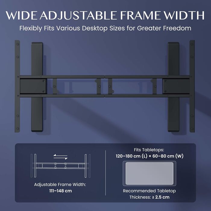 Каркас столу FLEXISPOT з регулюванням висоти, подвійний двигун та 3-рівневі ніжки, регулювання висоти 60-125 см, каркас столу зі світлодіодним дисплеєм висоти, 4 положення пам&39яті та захист від зіткнень (колір Nobel Black) EC5-Lite Black