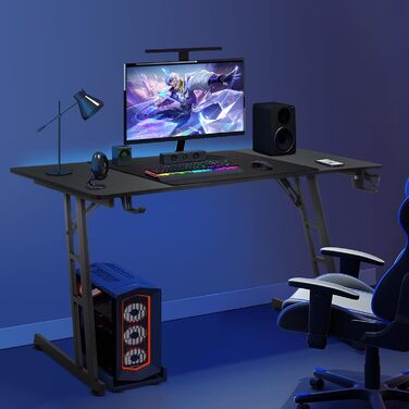 Ігровий стіл, ігровий стіл 120x60 см, комп&39ютерний стіл з підставкою для чашок та гачками для навушників, ергономічний ігровий стіл, Z-подібний ігровий стіл для дому та офісу