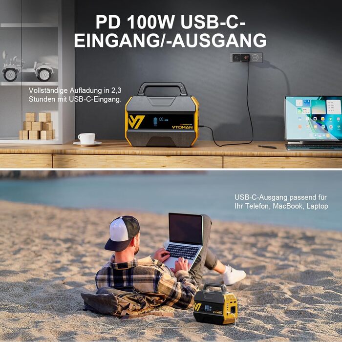 Портативна електростанція VTOMAN FlashSpeed 300, сонячний генератор потужністю 300 Вт - 230 Втгод з акумулятором LiFePO4, вихід 100 Вт USB-C/230 В змінного струму, мобільна станція зберігання енергії для дому, кемпінгу, автофургона, риболовлі