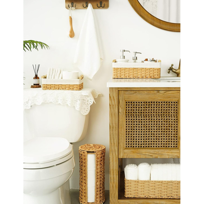 БАБУСЯ КАЖЕ Вузькі кошики для зберігання, кошики для зберігання туалетного паперу з 2 шт. , плетений кошик для зберігання, плетений кошик з полицями, водонепроникні кошики для ванної кімнати, декоративні кошики для пеленального столика - натуральні