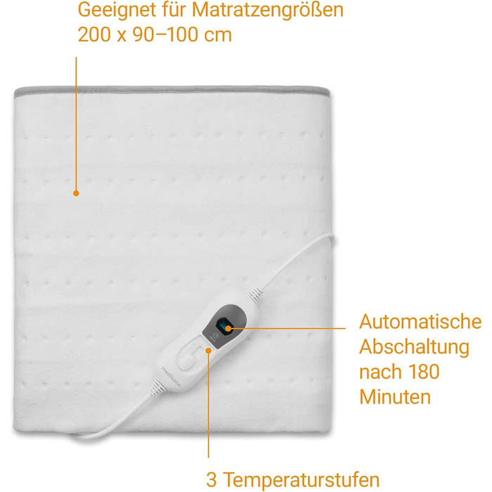 Підогріта ковдра, Електрична підігріта ковдра, 150 x 80 см, Підігріта ковдра з 3 температурними режимами, З системою безпеки, Автоматичне вимкнення, Можна прати при 30C, 666