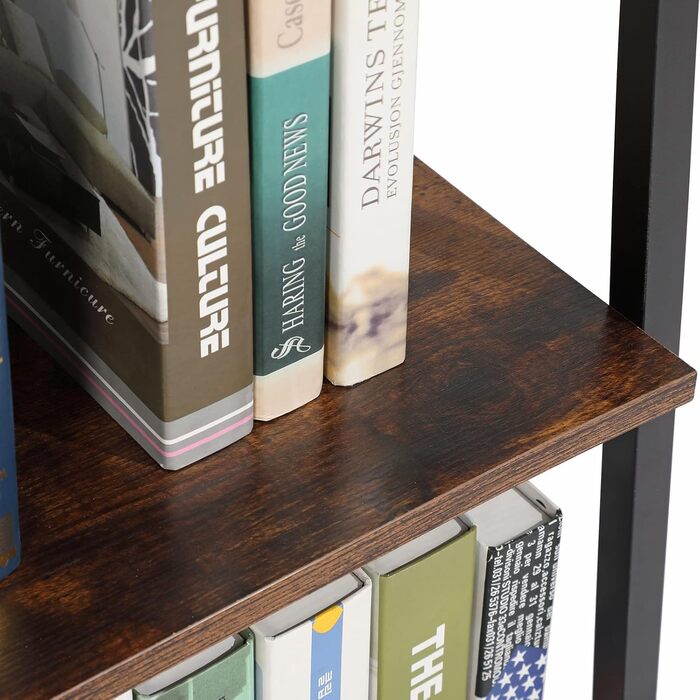 Дубова та чайна полиця, 5-ярусна книжкова шафа, окремостояча полиця, полиця-драбина, 172 см, відкриті вузькі полиці, сталевий каркас, промисловий дизайн, для офісу, кабінету, вітальні, спальні, вінтажний коричнево-чорний рустикальний коричневий