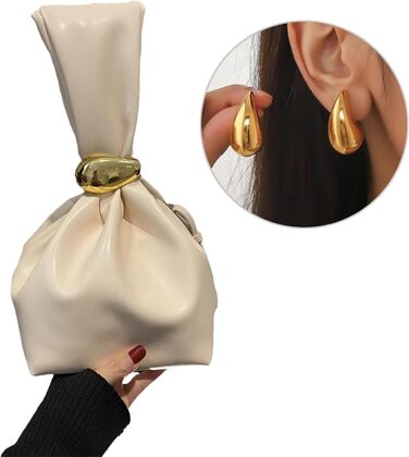 Жіноча сумочка із золотою сережкою, маленький вечірній клатч зі штучної шкіри, гаманець, браслет, бежевий
