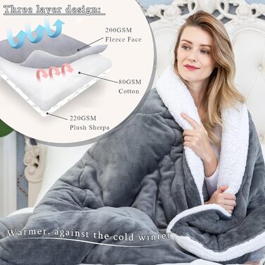 Пухнаста шерпа-флісова ковдра 150x200 см Тепла фланелева ковдра Дитяча шерпа-флісова ковдра М&39яка тепла флісова ковдра Товста ковдра для дивана на зиму Пухнаста шерпа-вовняна ковдра для дивана Важка сіра 150x200 см