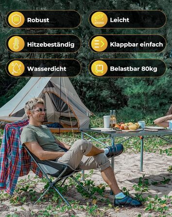 Складаний кемпінговий стіл KingCamp з алюмінієвою рамою, зсувна стільниця для 4-8 осіб, складний кемпінговий стіл з сумкою для перенесення, вантажопідйомність до 80 кг, чорний, 4 особи