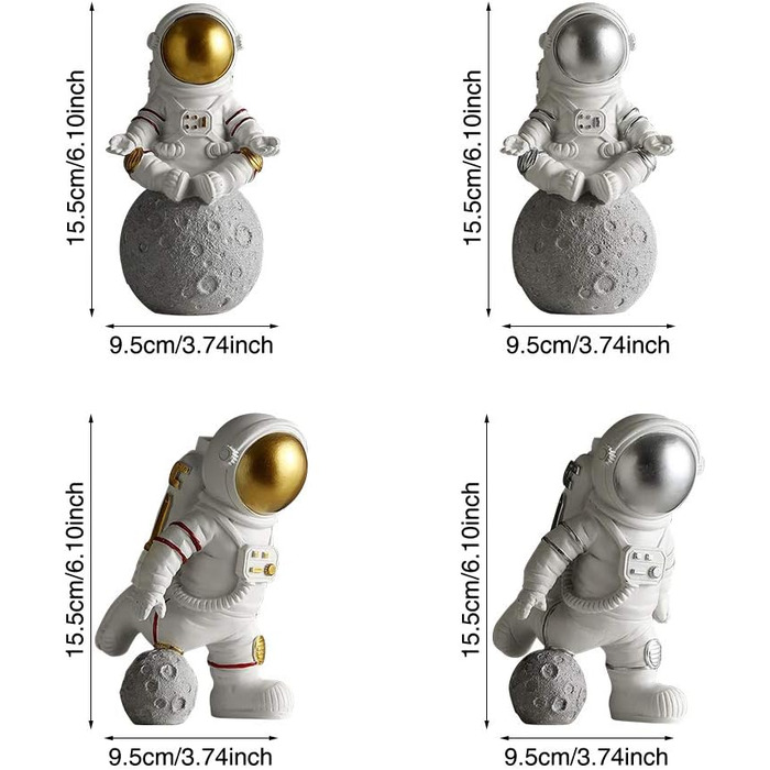Статуетка астронавта, 9.84 x 5.90 дюймів статуї астронавта зі смоли, статуетки астронавта планети статуетки орнамент, декор для робочого столу декор для дому (золото, розмір Meditate) медитуйте золото