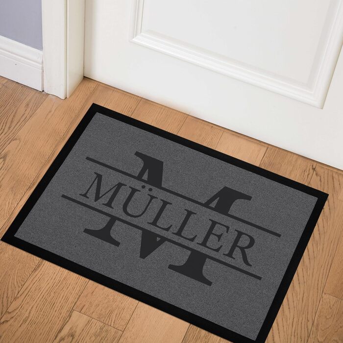 Персоналізований килимок для дверей з іменем та ініціалами прізвища, нековзний та миється, білий, 60x40 см, Сімейний 1, Білий