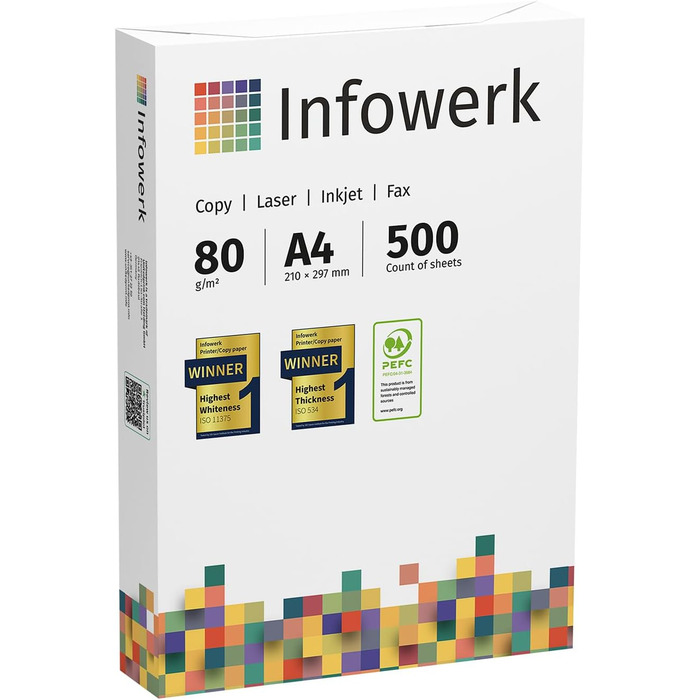 Папір для принтера, папір для копіювання, 500-150 000 аркушів, A4, 80 г, преміум-білий, переможець тесту, PEFC (2500 аркушів)