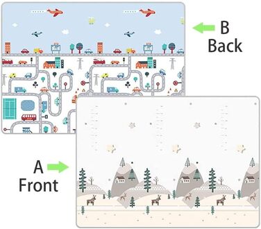 Дитячий складний килимок для повзання Дитячий ігровий килимок, дитячий килимок для підлоги без забруднюючих речовин з обох сторін, водонепроникний, нековзний і нетоксичний, не містить бісфенолу А (автомобіль ліс, 180x160x1 см) автомобіль ліс 180x160x1см
