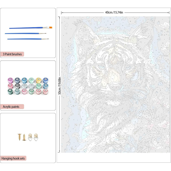 Картина за номерами для дорослих, Картина за номерами Тварини Тигр Діти для початківців з полотном пензлями Акриловий пігмент для подарунків і прикраси будинку (40 х 50 см)