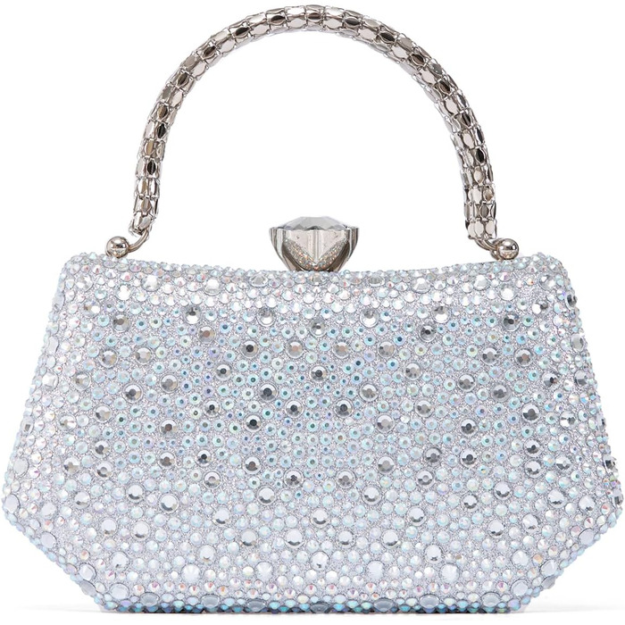 Вишукана кришталева вечірня сумочка Zweig & Ewigkeit з кристалами та срібною металевою ручкою 20 см блискуче клатч для особливих подій, білого кольору