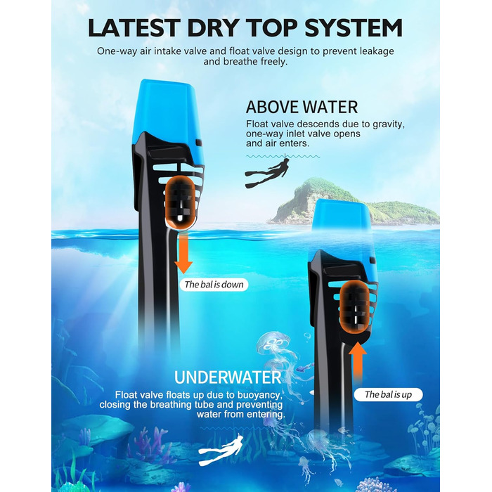 Маска для підводного плавання VGKE для дорослих, панорамний вид HD на 180 градусів, маска для дайвінгу з водонепроникною кишенею для телефону, захист від протікання та запотівання, вільно дихає, підходить для чоловіків/жінок, синя, розмір L-XL