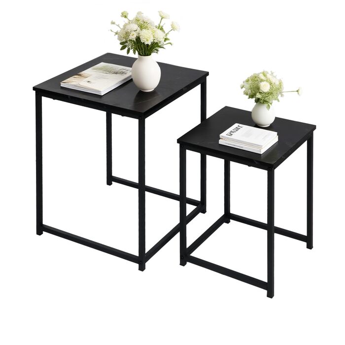 Журнальний столик BIGTREE, комплект із 2 шт., сучасний диван-столик, стіл для вітальні з дерева, столики, що складаються один на одного, квадратний/чорний
