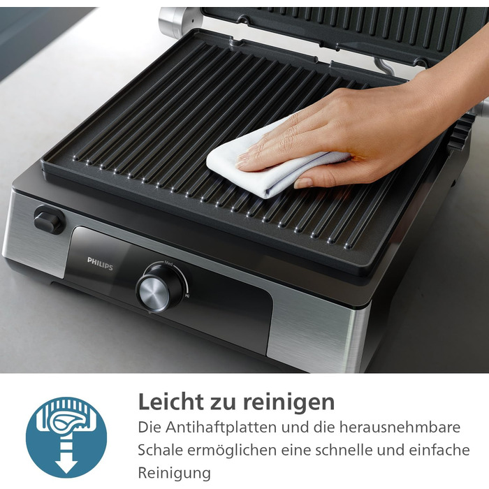 Контактний гриль Philips антипригарне покриття, регулювання температури 60C200C, розкладний корпус 180
