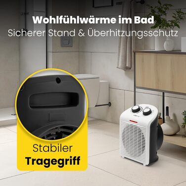 Вентиляторний обігрівач Clatronic HL 3761, портативний та компактний, 2 режими нагріву (1000/2000 Вт), режим охолодження (вентилятор), міцна ручка для перенесення, сіро-білий, 263951