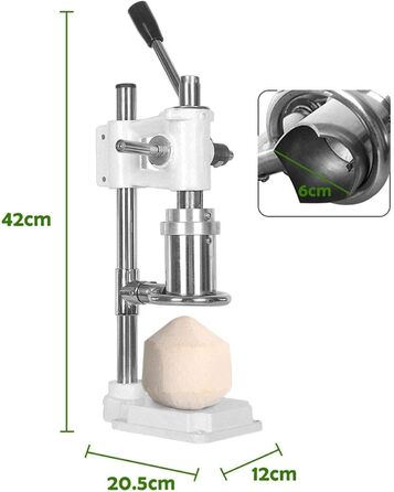 Відкривач кокосових ковпачків, ручний відкривач для кокосів з нержавіючої сталі, комерційний ручний відкривач для кокосових горіхів, ручка, що економить час і працю регульована висота, розмір відкриття 6 см, білий