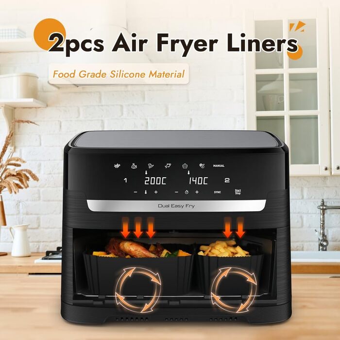 Силіконові вставки GINOYA для кошиків Tefal EY9018 Dual Easy Fry 5.2/3.1 л, Moulinex 8.3 л, Cecotec 5.5/3.5 л, DMS 6L/4L, фритюрниці Аксесуари для двокамерної фритюрниці Dual Black, силіконова форма