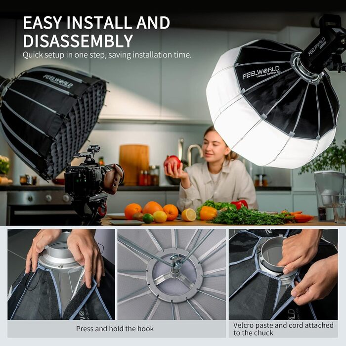 Ліхтар Софтбокс, LED світло Studio Photo Studio Set Аксесуари, Bowens Bracket, з тканинними дверима сараю, сумка для перенесення, для портретного товару YouTube Tiktok Відео Фотозйомка Ліхтар Softbox 65CM, 65 65