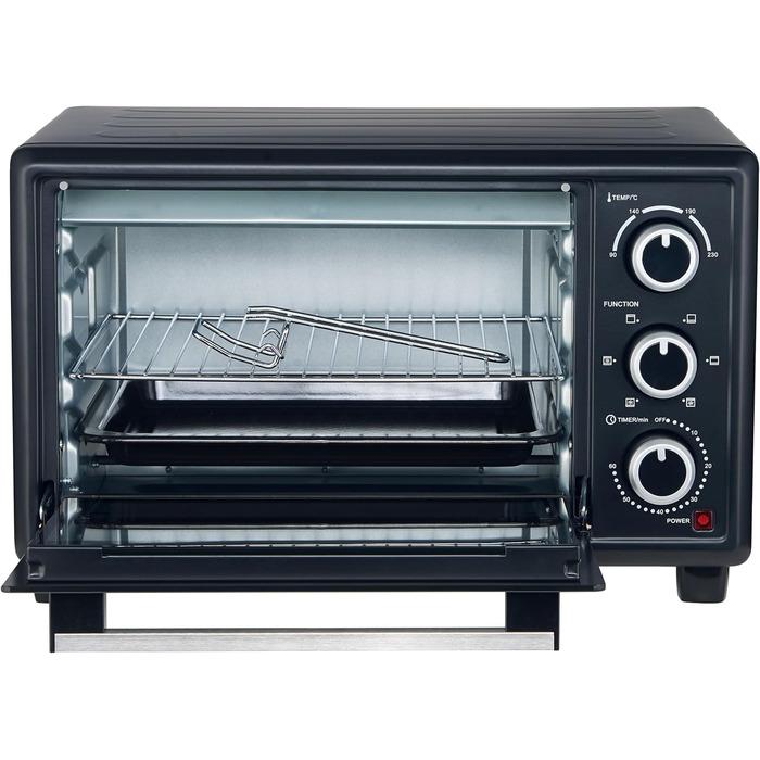 Міні-піч OptimumX 20 л, маленька міні-піч з конвекцією, таймер на 60 хв, піч для піци, 1380 Вт, чорна 20 літрів