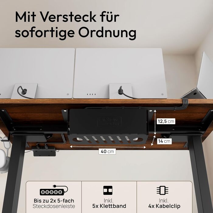 Електричне регулювання висоти письмового столу 120x60 та 160x80 см - безшумний подвійний двигун, захист від зіткнень, функція пам&39яті, система керування кабелями в комплекті 120 x 60 Чорний Дуб