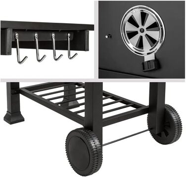 Гриль, візок для барбекю XXL вугільний гриль з кришкою, колесами, ручкою з нержавіючої сталі, решіткою для гриля і термометром вуг