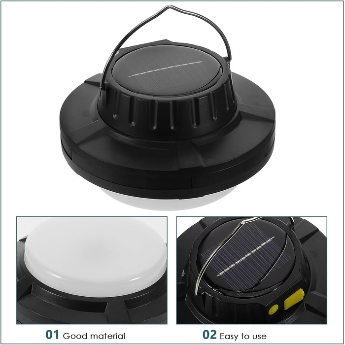 Сонячний кемпінговий ліхтар Hemobllo з регульованим портативним ліхтарем для кемпінгу, кемпінгу та намету, акумуляторний, USB-кабель, аварійне освітлення