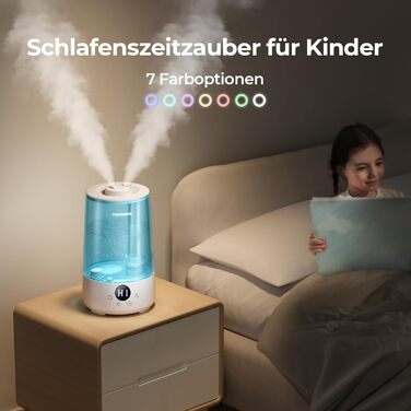 Зволожувач повітря для спальні Top-Fill, 3,6 л, 360Cool Mist, 34H Continuous, Quiet 23dB (SilentSpary Tech) Small, Children&39s Room Baby, BPA Free, Aroma Diffuser for Plants 7-Color Night Light (зелений)