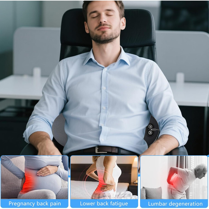 Поперекова опорна подушка 3-в-1, електрична поперекова опорна подушка з підігрівом та вібрацією, поперековий масажер для полегшення болю в попереку та хребті (A)