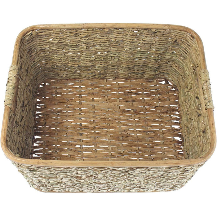 Кошик для зберігання з ротанга та очеретяної соломи, великий, 46x36x28 см, кошик для шафи, кошик для полиці, кошик для білизни