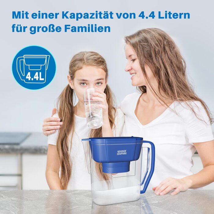 Глечик для фільтрації води GOLDEN ICEPURE фільтр для води, сумісний з картриджами фільтрів для води Brita, Brita Maxtra, Brita Maxtra, велика ємність 4,4 л, картридж - фільтр зменшує вапняний наліт і хлор