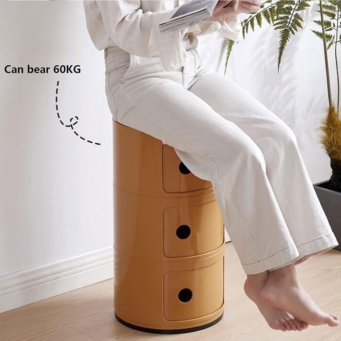 Кругла тумбочка для ліжка, контейнер з 2/3/4 відділеннями, сучасна тумбочка з шухлядами та розсувними дверима, для спальні, багаторівнева пластикова тумбочка, модуль для зберігання, комод кольору кмину, 2 рівні, 2/3/4