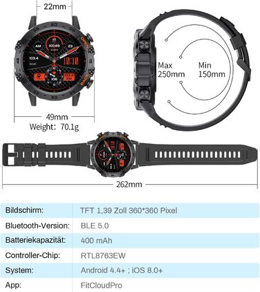 Чоловічий смарт-годинник LIGE з функцією телефону, 1,39-дюймовий військовий смарт-годинник з 24-годинним серцевим ритмом, артеріальним тиском, тривалістю сну, понад 100 спортивними режимами, фітнес-годинник, понад 300 циферблатів, водонепроникний IP67, чо