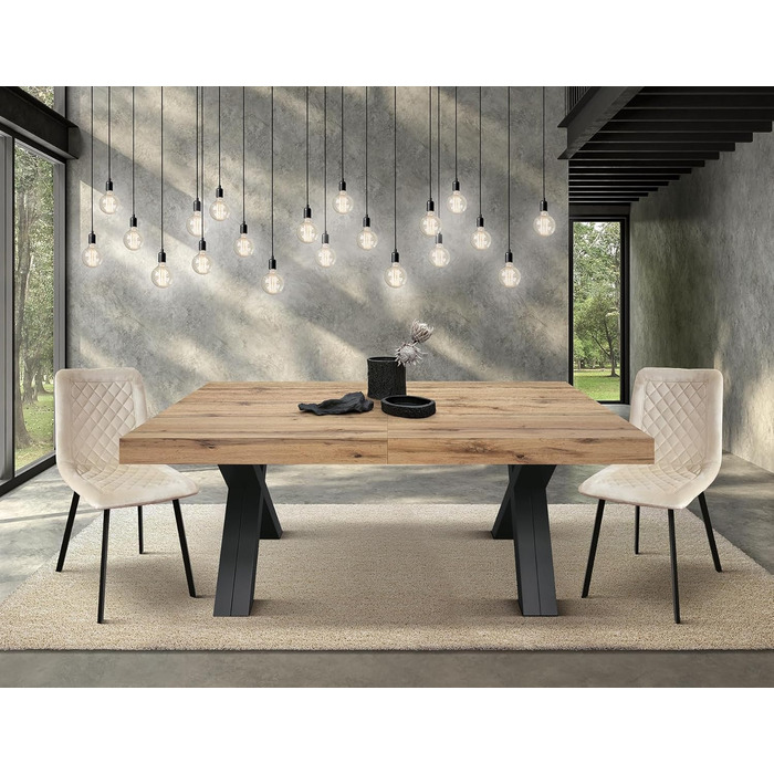 Розкладний стіл PAZZO DESIGN Roberta, стіл для вітальні, кухонний стіл, рустикальний дуб, чорні Х-подібні ніжки, від 180 до 480 см, зроблено в Італії - id2005