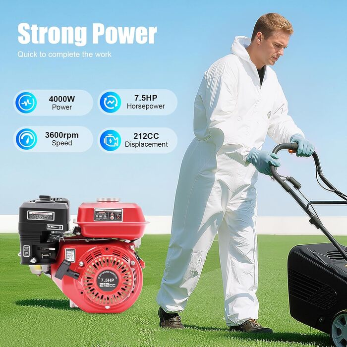 Тактний аварійний генератор, 7,5 к.с., бензиновий двигун, автоматичне відключення при низькому рівні оливи, підходить для сільського господарства тощо., 4-