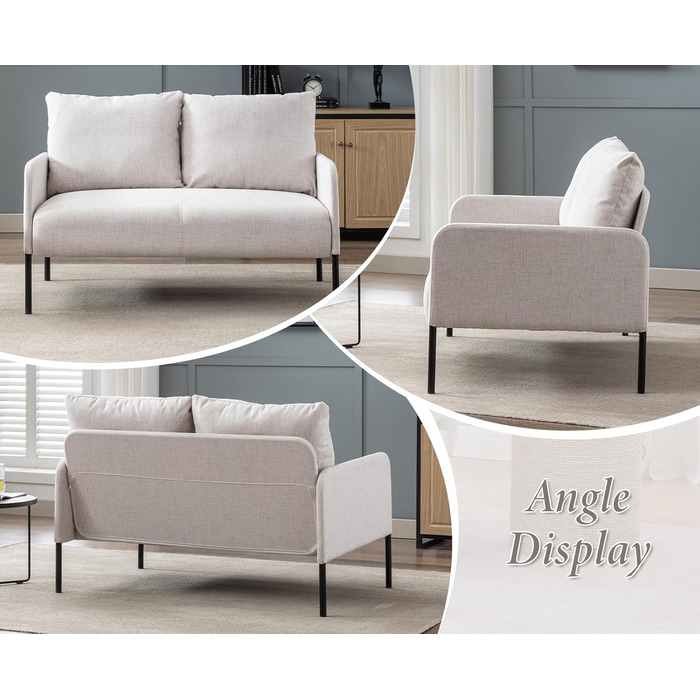 Диван Chairus 2-місний лляний двоспальний диван для вітальні Диван-диван для маленької квартири Сучасний міні-диван для спальні (бежевий) 2K (120 см x 76,5 см x 80 см) бежевий