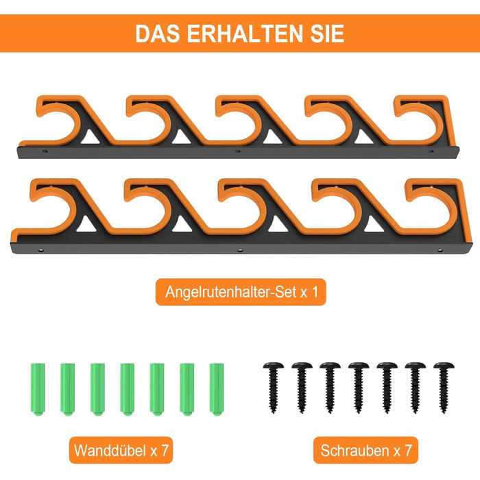 Горизонтальний тримач для вудок tonhui для стіни та стелі, гараж для вудок з м&39яким захистом з PU, підставка для 5 вудок, стійке до подряпин зберігання вудок (чорний/жовтий) 1