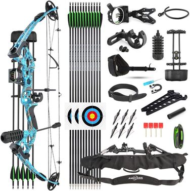 Набір складених луків SHARROW – мисливський лук 30–55 lb, регульований з стрілами, спортивний лук для дорослих, лівий/правий, синій