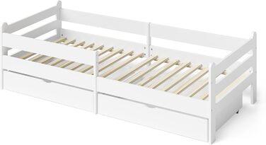Дитяче ліжко Bellabino Kuru 90x200 з 2 висувними шухлядами, односпальне дитяче ліжко з захистом від випадіння та рейковою рамою, д